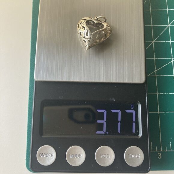 Vintage Sterling Silver 925 Ornate Puffy Heart Pendant Open Romantic ByJezlaine - Picture 3 of 9